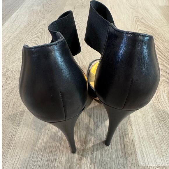 Diane von Furstenberg Black Matte Leather and Thick Elastic Strap Heels Size 8.5 - Picture 5 of 8